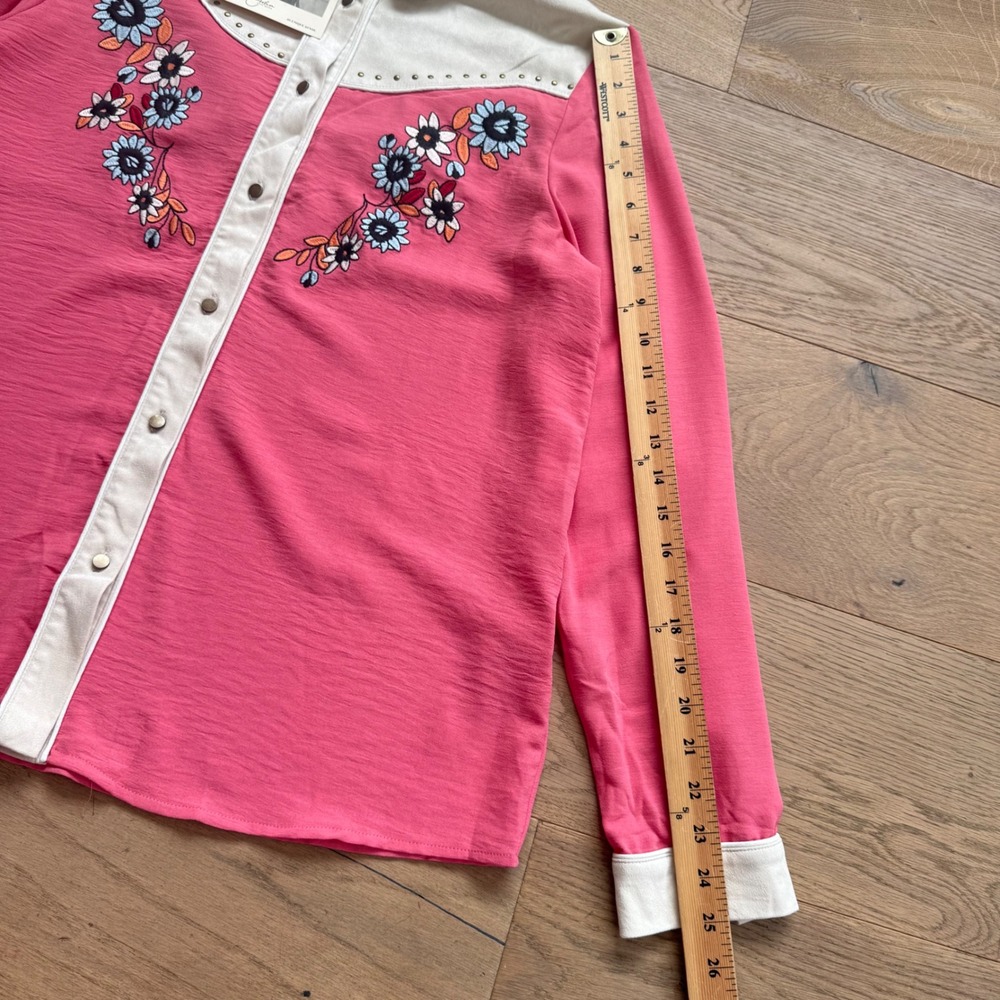 John Moon Texas Pink Western Shirt Floral Embroidery Fringe Studded XL Handmade - Picture 9 of 14